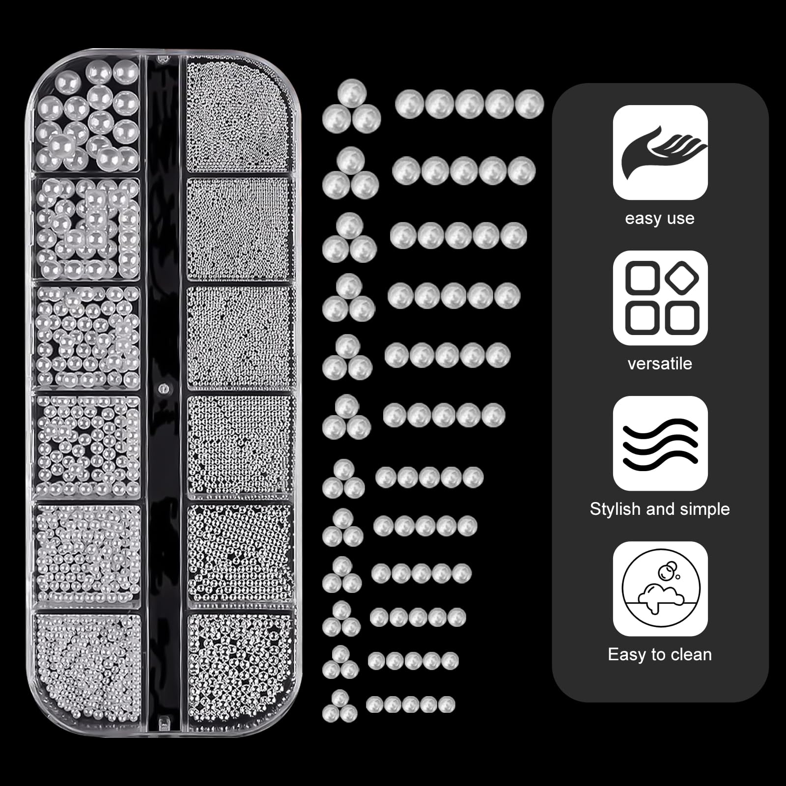 lafo Lot de 3 Boîtes Strass Ongle Nail Art avec Bijoux Ongles - Perles Charmes Cristal Blanc, Beige et Décoration Ongle - Kit Nail Art Accessoires Design Faciles (A)