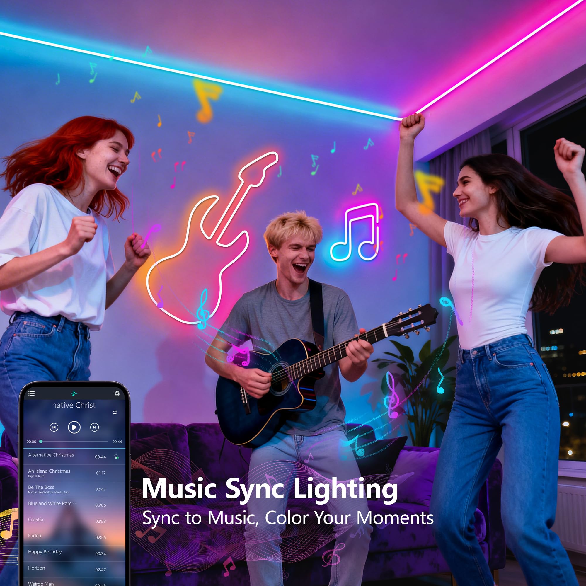 Ruban LED 20M, Bande LED Extérieur RGB, Synchronisation Musicale