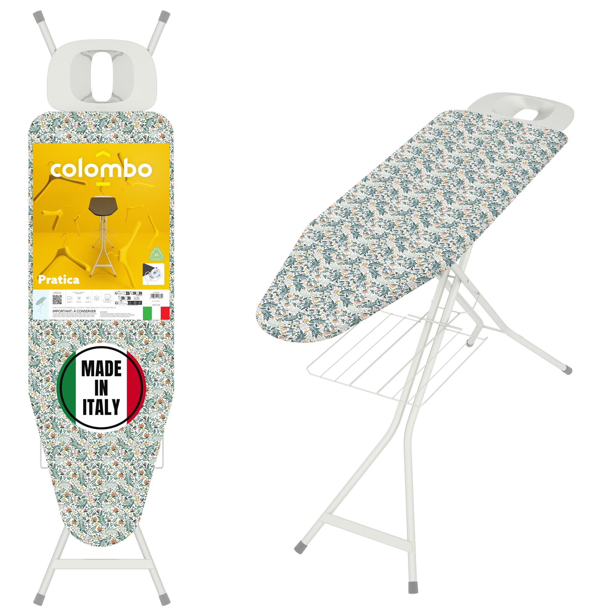 Colombo Praktisches Bügelbrett 120 x 40 cm mit Wäschegitter, Weiß, L