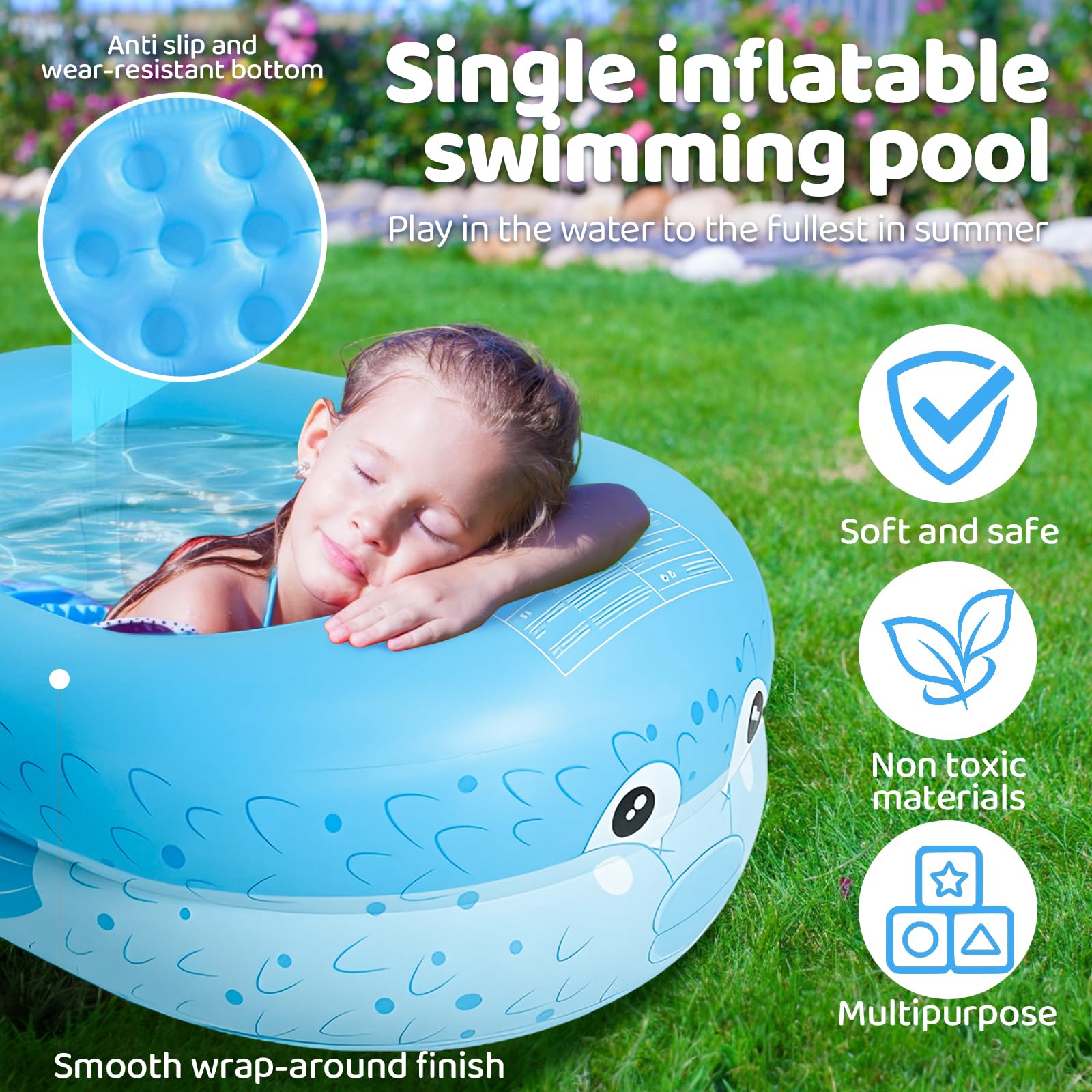 Piscine Gonflable Enfant Poisson-globe - 110x90x35cm, PVC épais - Pataugeoire été, Fond Bulle - Orange