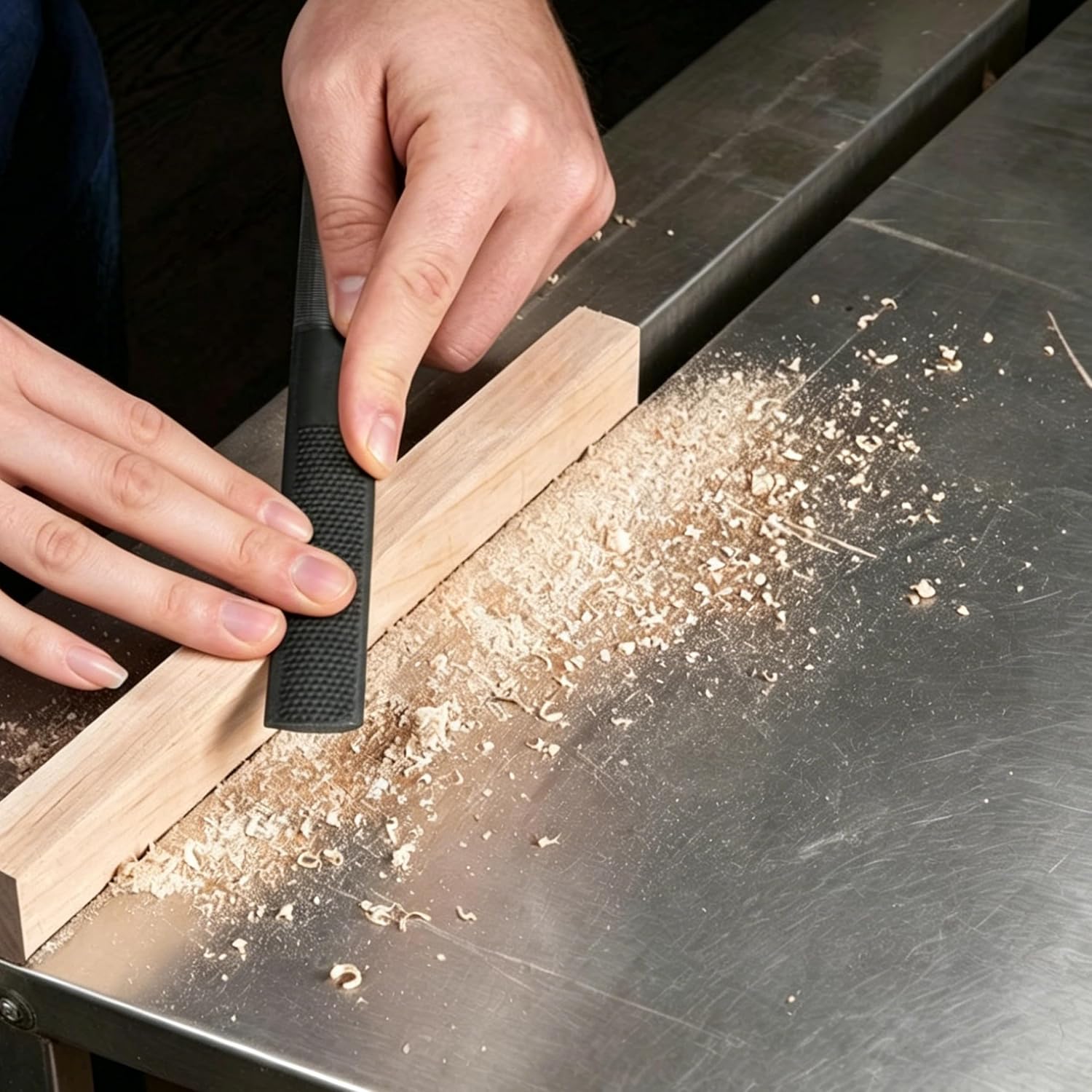Woodworking File Set: A 4-piece set of high-quality high-carbon steel hand files, including a round file, a half-round flat file, and a needle file, suitable for sharpening woodworking and metal tools