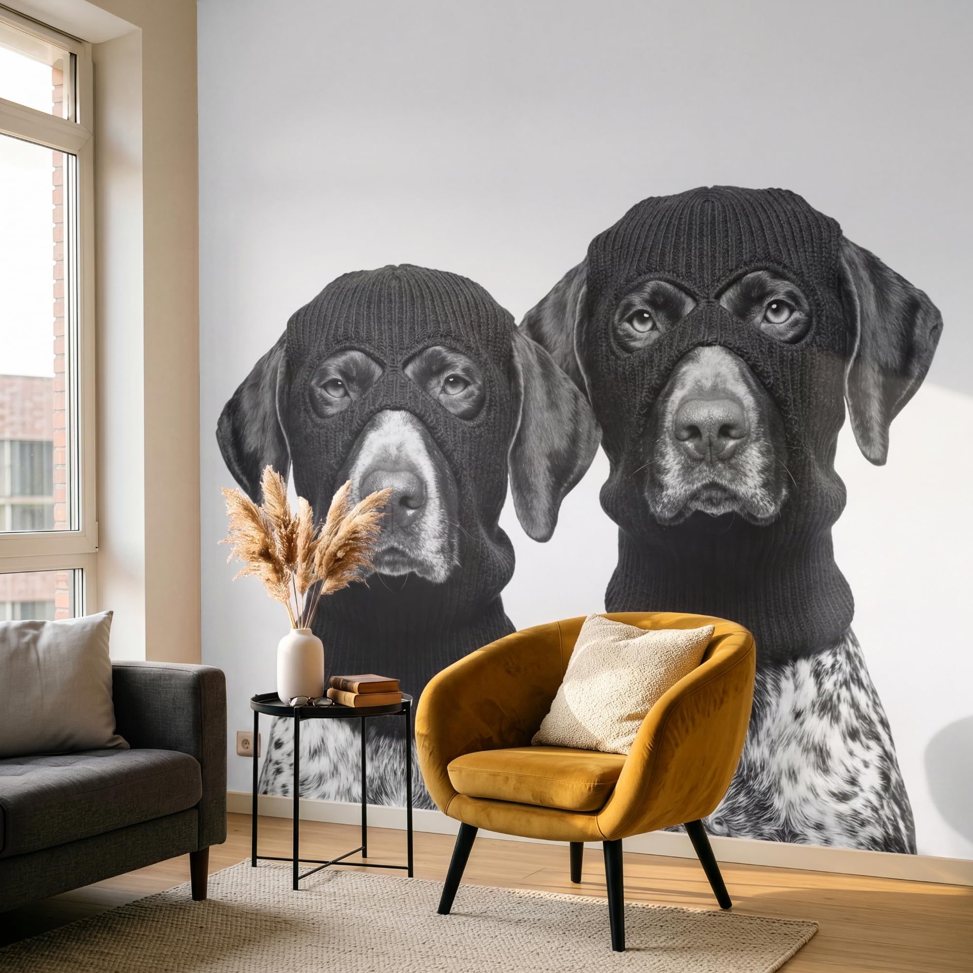 Papel Pintado Vinilico 240x240 cm Primera Calidad Papeles Pintados De Pared Pour Salon Dormitorio Decorativo Wallpaper Cocina Perros - pasamontañas - Negro - blanco
