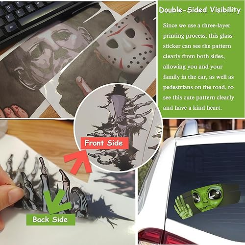 Miniatura 8 de Figuras de terror de Halloween para autos, Vesvory 2 calcomanías clásicas de personajes de películas de terror, calcomanías de vinilo para