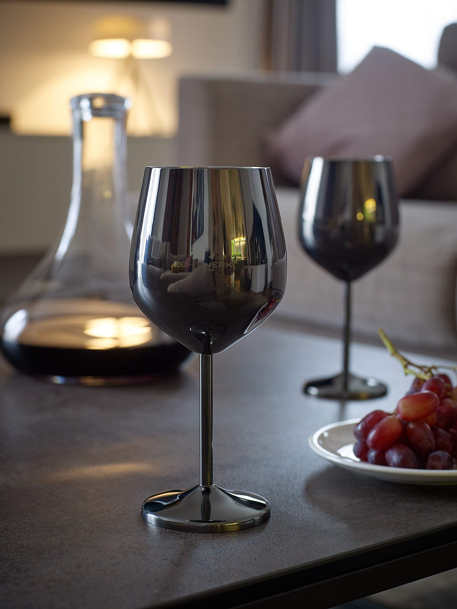ECHTWERK onbreekbare wijnglazen/wijnkelk van roestvrij staal, wijnglazenset, rode wijnglas, wijnproeverglazen, campingglazen, cocktailglazen, robuust, onbreekbaar, Black Edition, 2-delig, 21 x 7,3 cm