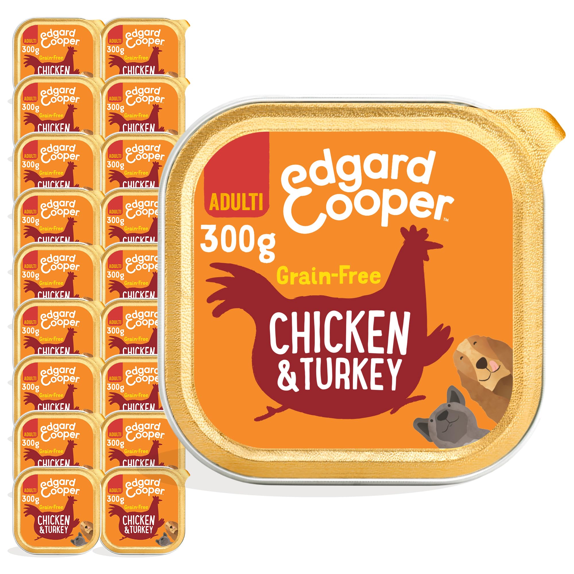 Edgard & Cooper Comida Húmeda para Perros Adultos Paté Perros Natural Sin Cereales Tarrinas 300g x 18 Pollo & Pavo Fresco, Alimentación Sana Sabrosa y Equilibrada, Carne Fresca
