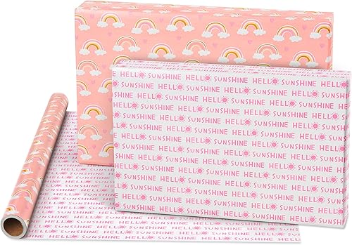 Miniatura 3 de American Greetings Papel de regalo reversible de 175 pies cuadrados para baby showers, cumpleaños de niños y todas las ocasiones, arcoíris y