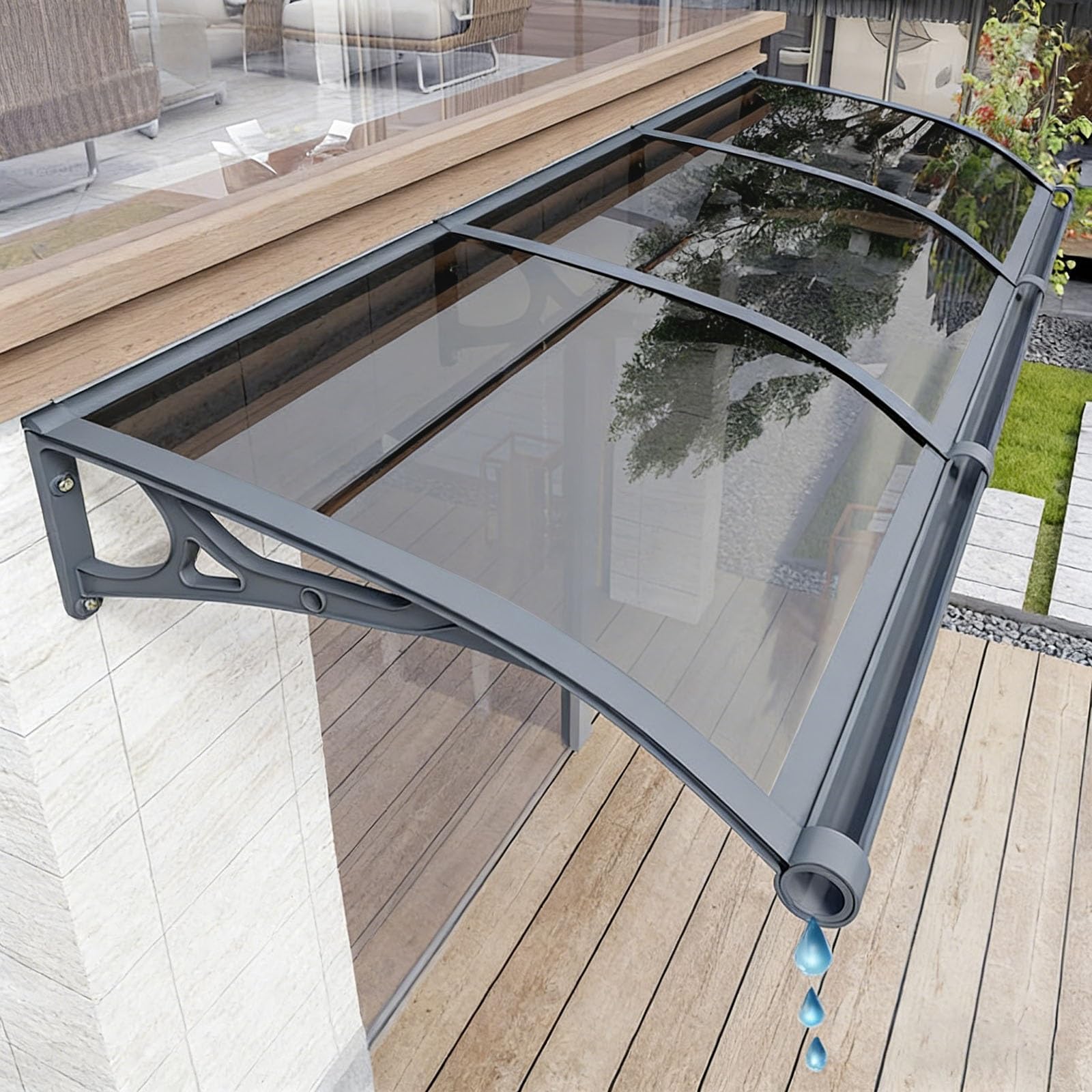 Auvent de porte pour rester au sec devant sa maison en aluminium gris