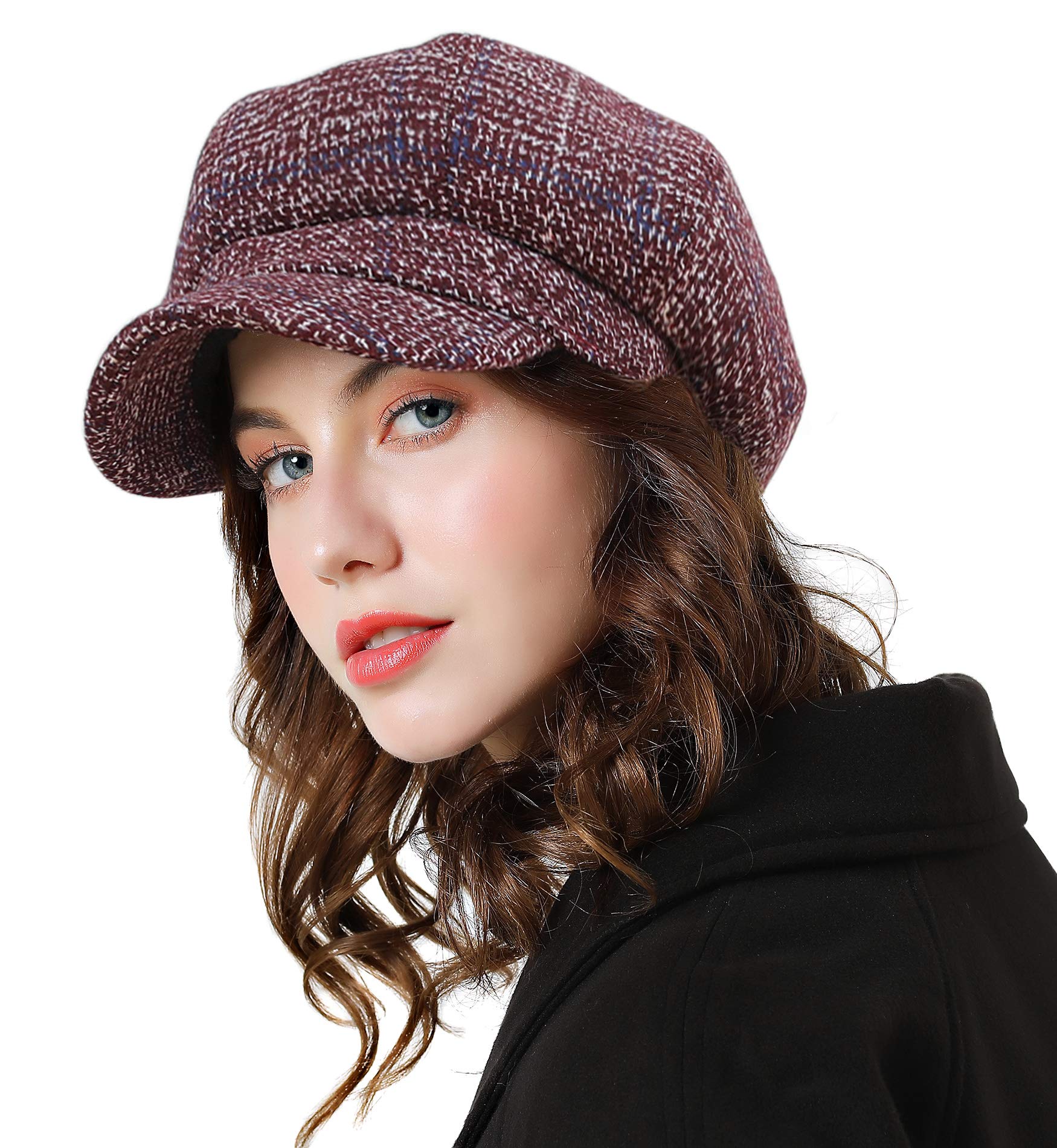 Superora Béret Bonnet Retro Plaid Automne Hiver pour Femme