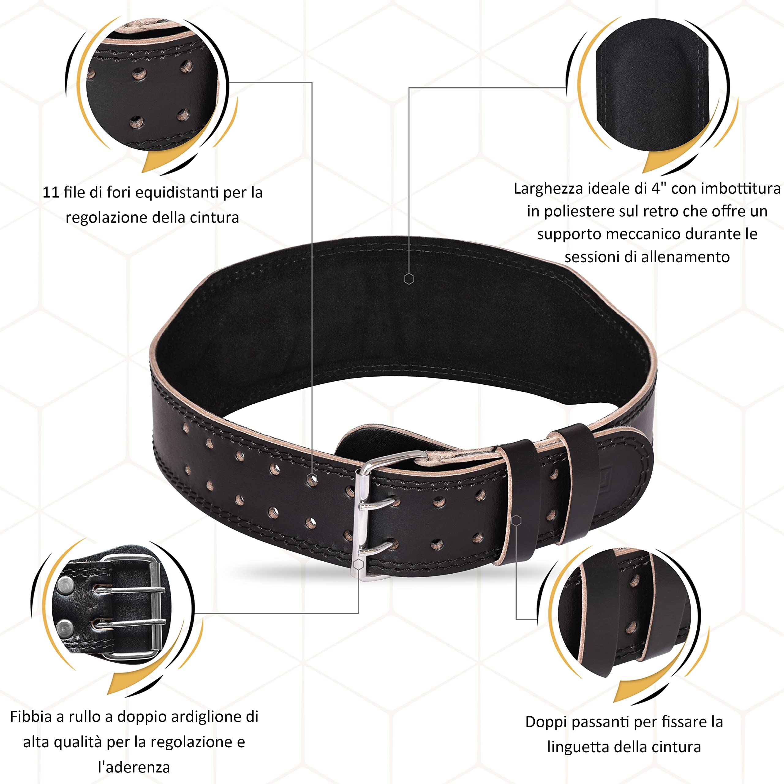 AQF Cintura Palestra, 10,2 cm Largo Pelle bovina Cintura Uomo Donna, Cintura Powerlifting, Cintura Sollevamento Pesi, Cintura Bodybuilding Acciaio Rullo Fibbia Cintura Lombare Squat