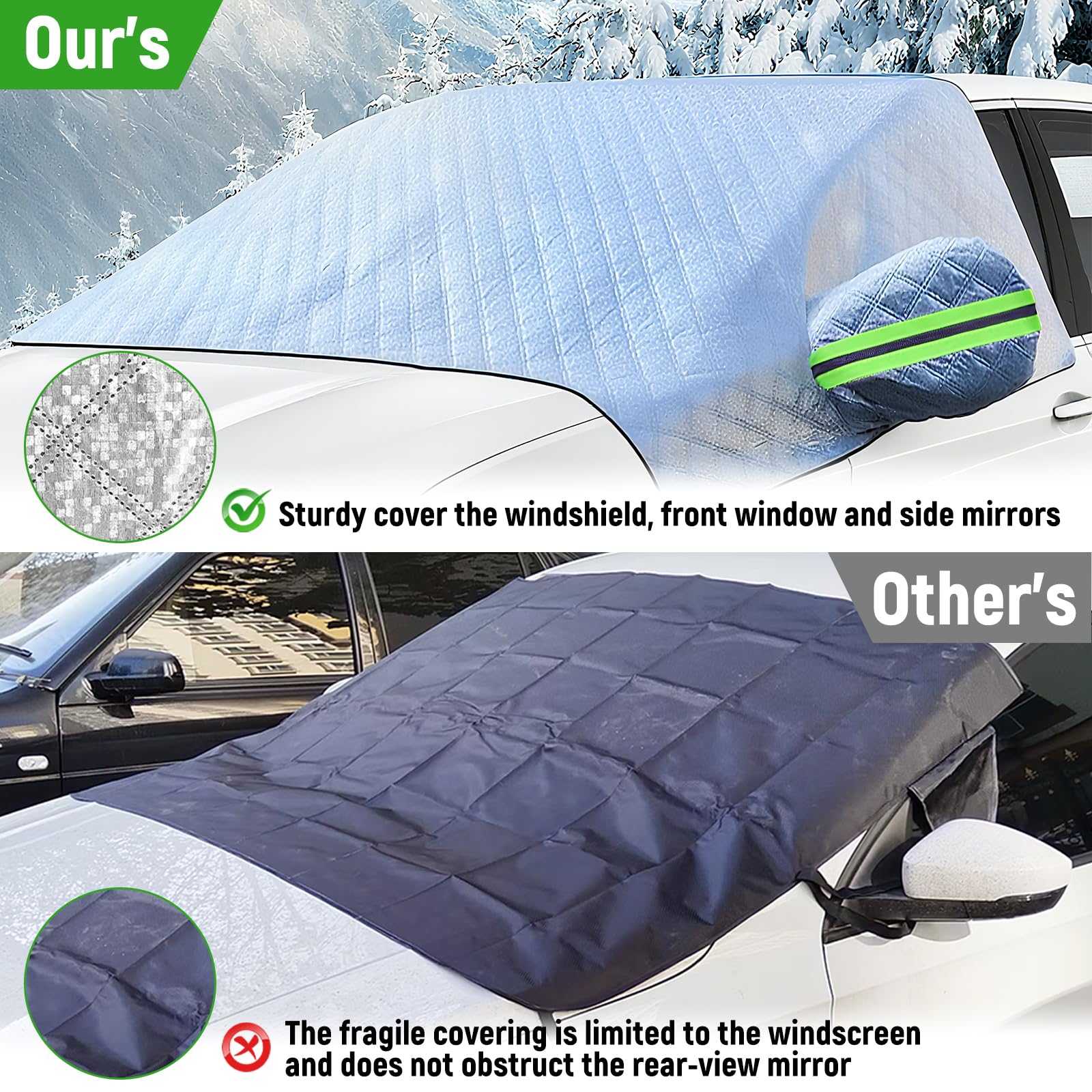 auvstar Protege Pare Brise Hiver,Couverture Pare-Brise Voiture,Protection Repliable Universelle Anti Givre et Neige UV Soleil Poussière Pluie,Bâche Pare Brise pour Voiture SUV（245×148cm）