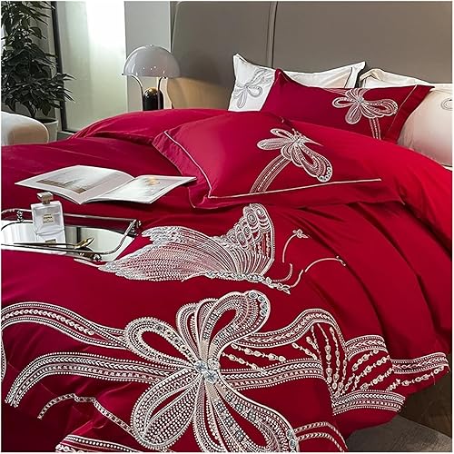 Miniatura 4 de WuDLi 100% Egyptian Cotton Luxury Butterfly Embroidery Bedding Set, Duvet Cover FlatFitted Bed Sheet Pillowcases,Soft Bedding
