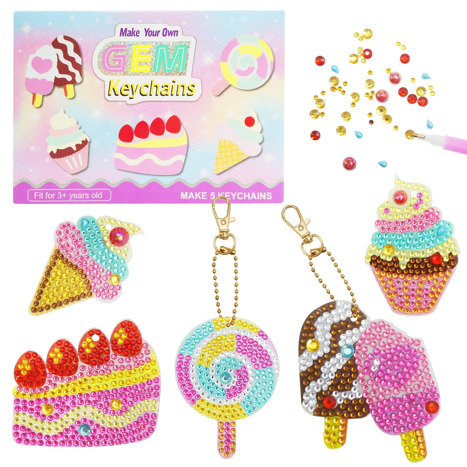Kit De Llaveros De Diamantes OWill, Manualidades Para Niños Y Niñas De 6 A 12 Años, Actividad Creativa Para Regalar Y Desarrollar La Motricidad Fina
