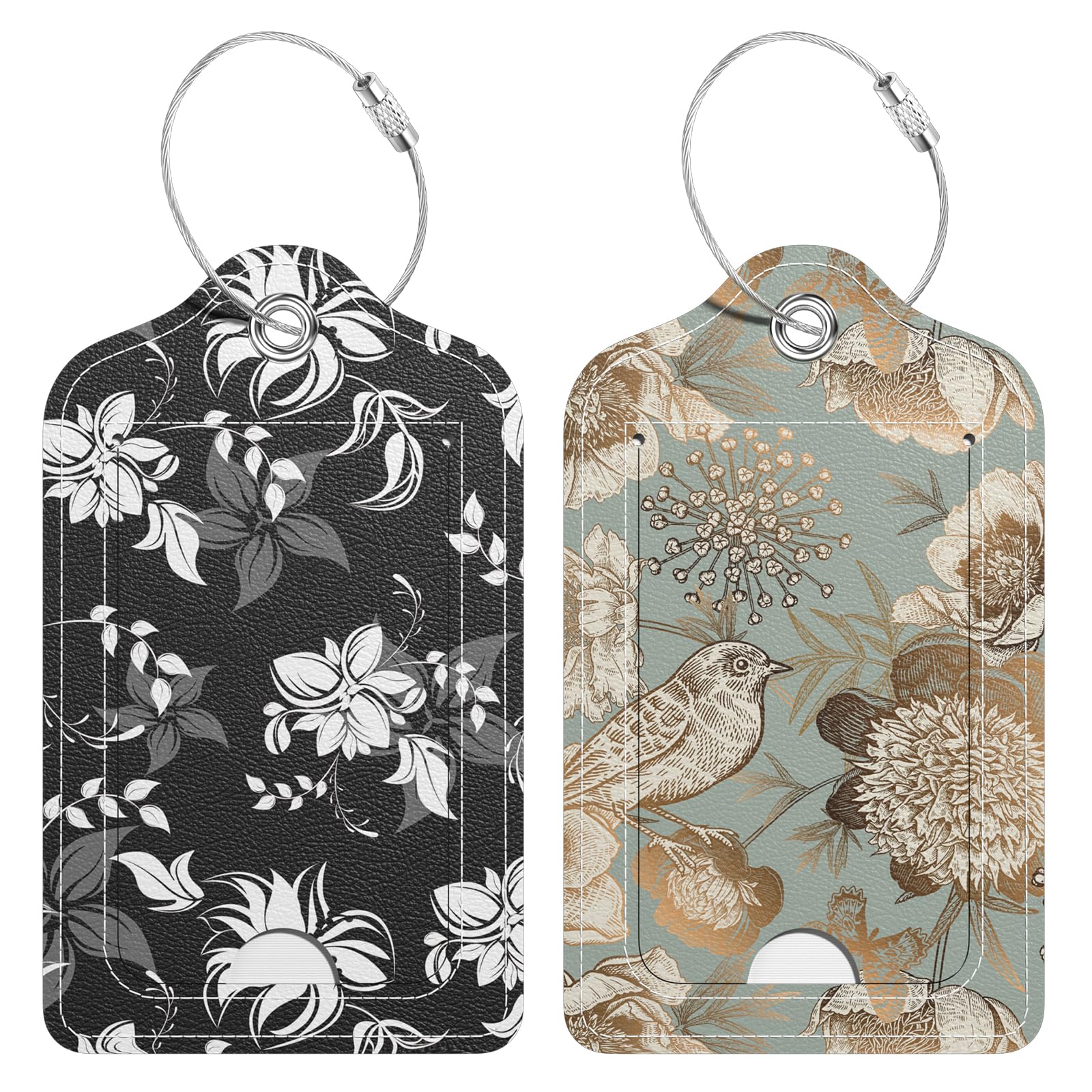 Hsxnam 2 Pack PU Leather Luggage Tags for Suitcase, Travel Cruise Luggage Tag with Privacy Flap, Name ID Label and Metal Loop for Women Men Baggage