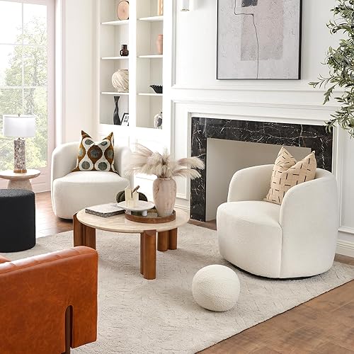 Miniatura 53 de KINWELL Juego de 2 sillas giratorias de barril Boucle de 34 pulgadas de ancho, sin montaje, sillones tapizados redondos, sillas decorativas, sofá