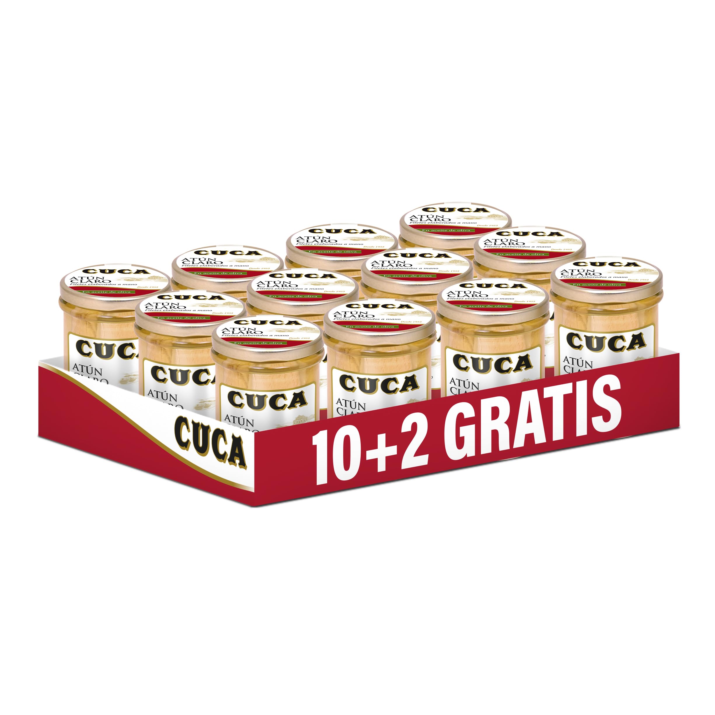 Cuca Atún claro en aceite de oliva virgen extra, 1 pack de 12 tarros de 180g