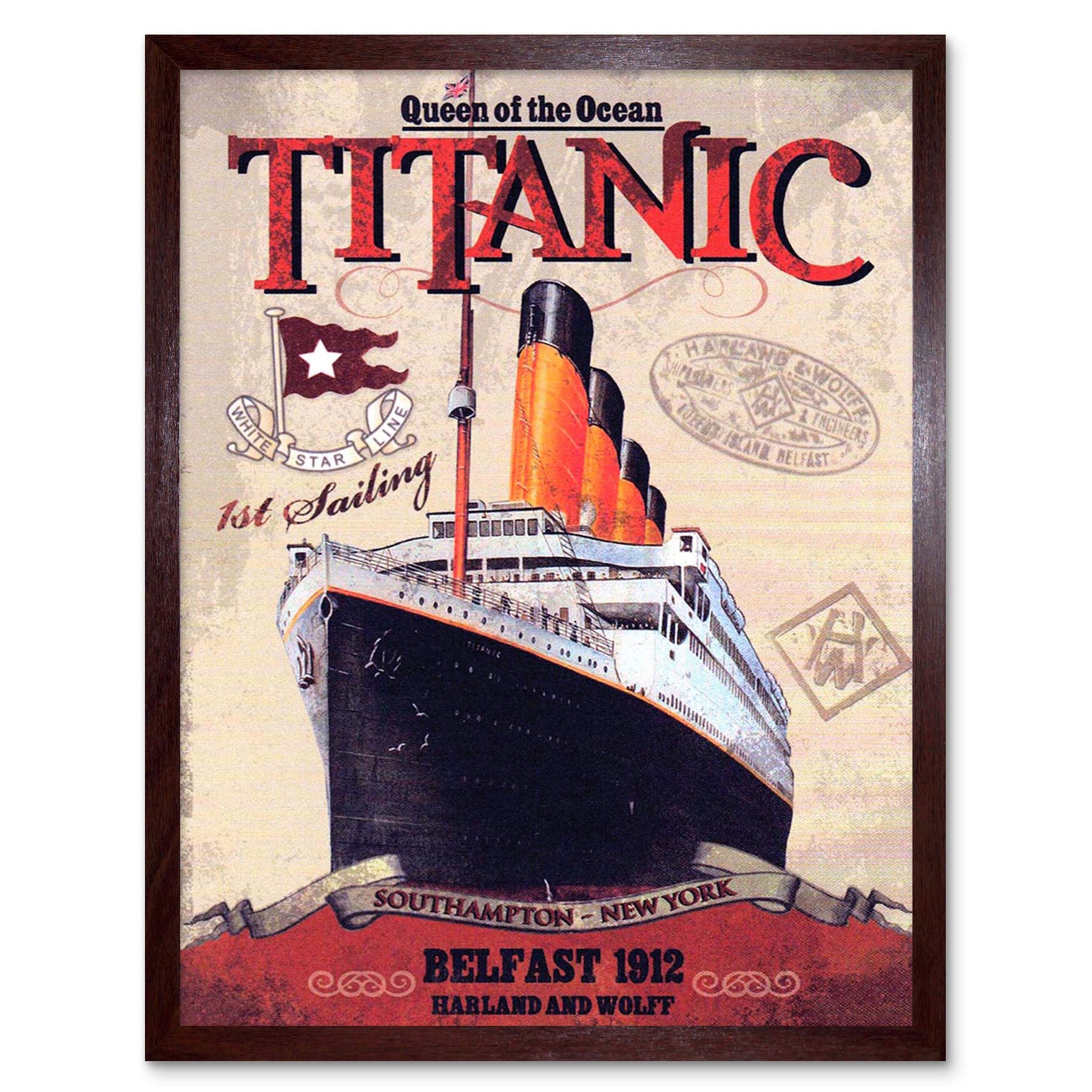 Wee Blue Coo Travel Transport Titanic Liner Disaster Queen Ocean Art Print Framed Poster Wall Decor 12X16 Inch