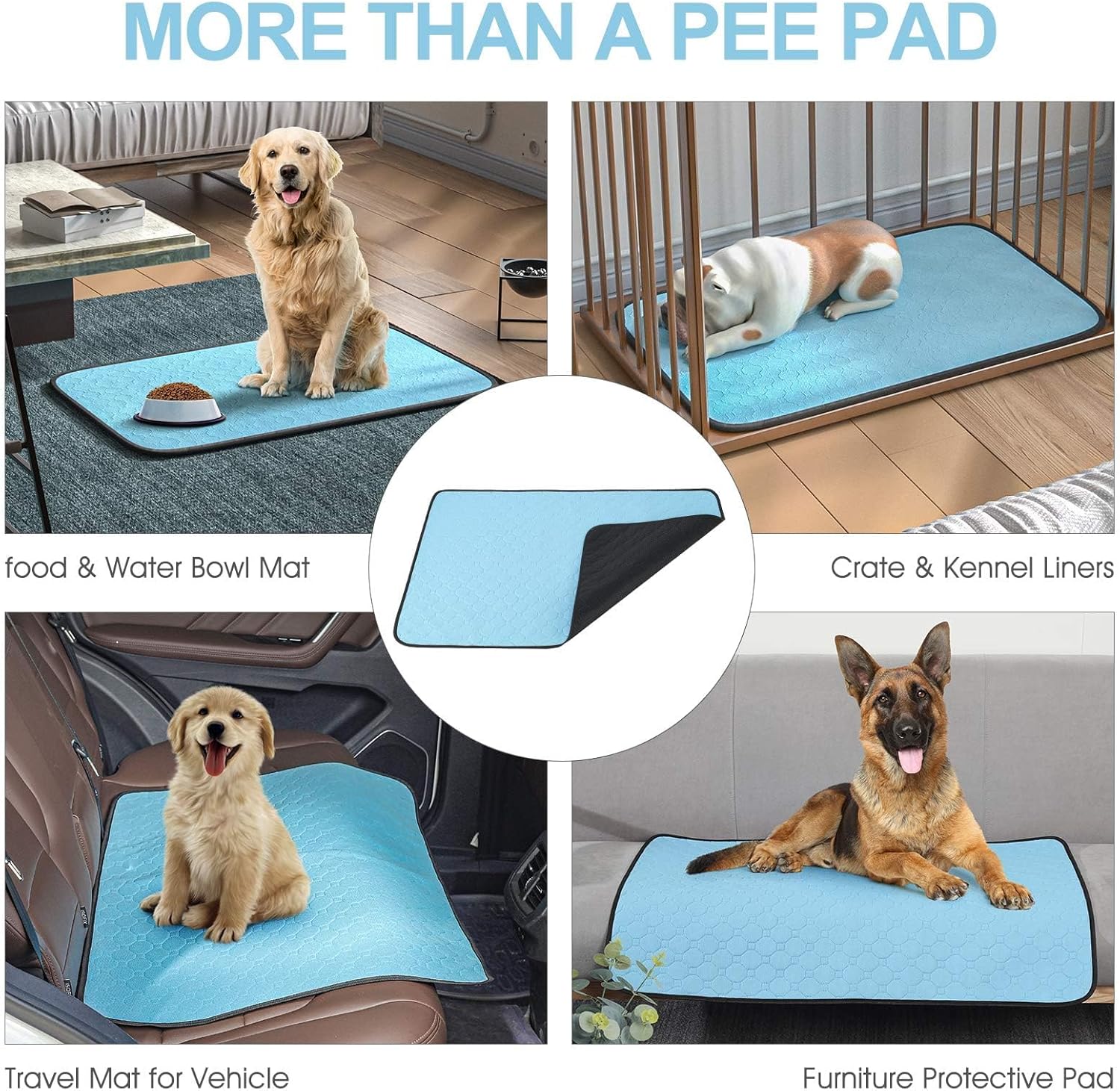 4 Pack Large Reusable Puppy Pads for Floor, Non-Slip, Waterproof, Washable Pee Pads for Dogs, Super Absorbent Puppy Playpen Mat for Incontinence, Pet Whelping Pads, Potty, Crate(Blue)