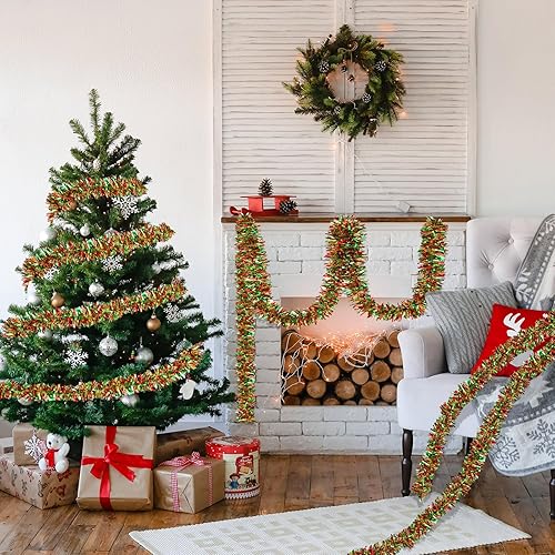 Miniatura 5 de Guirnalda de oropel de Navidad de 150 pies, guirnalda metálica con torsión, guirnalda colgante brillante para árbol de Navidad, suministros de