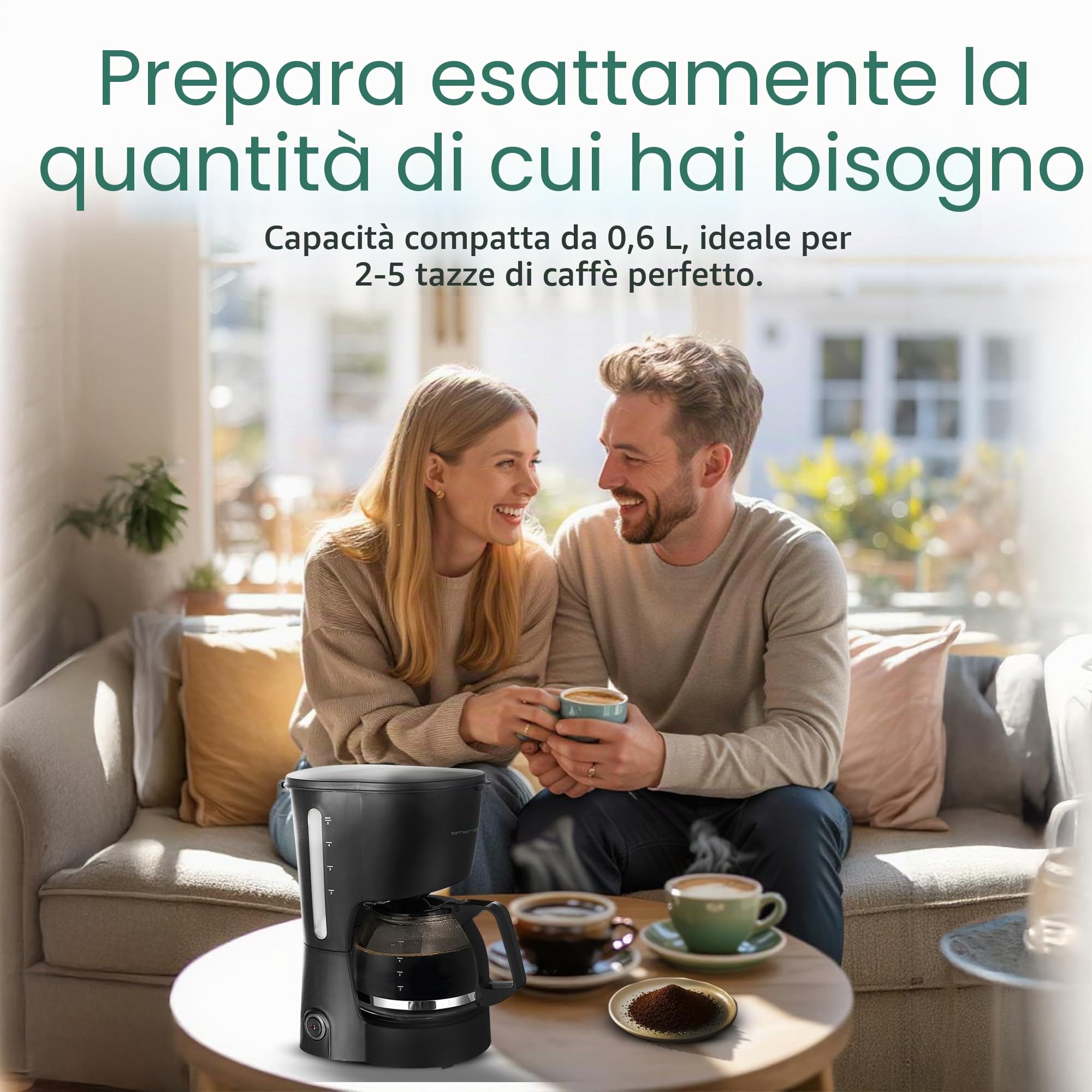 Emerio CME-116801 - Caffettiera in vetro da 0,6 l, per fino a 5 tazze di caffè fresco, filtro permanente rimovibile, funzione antigoccia, 40 minuti, spegnimento automatico, 600 Watt, senza BPA,