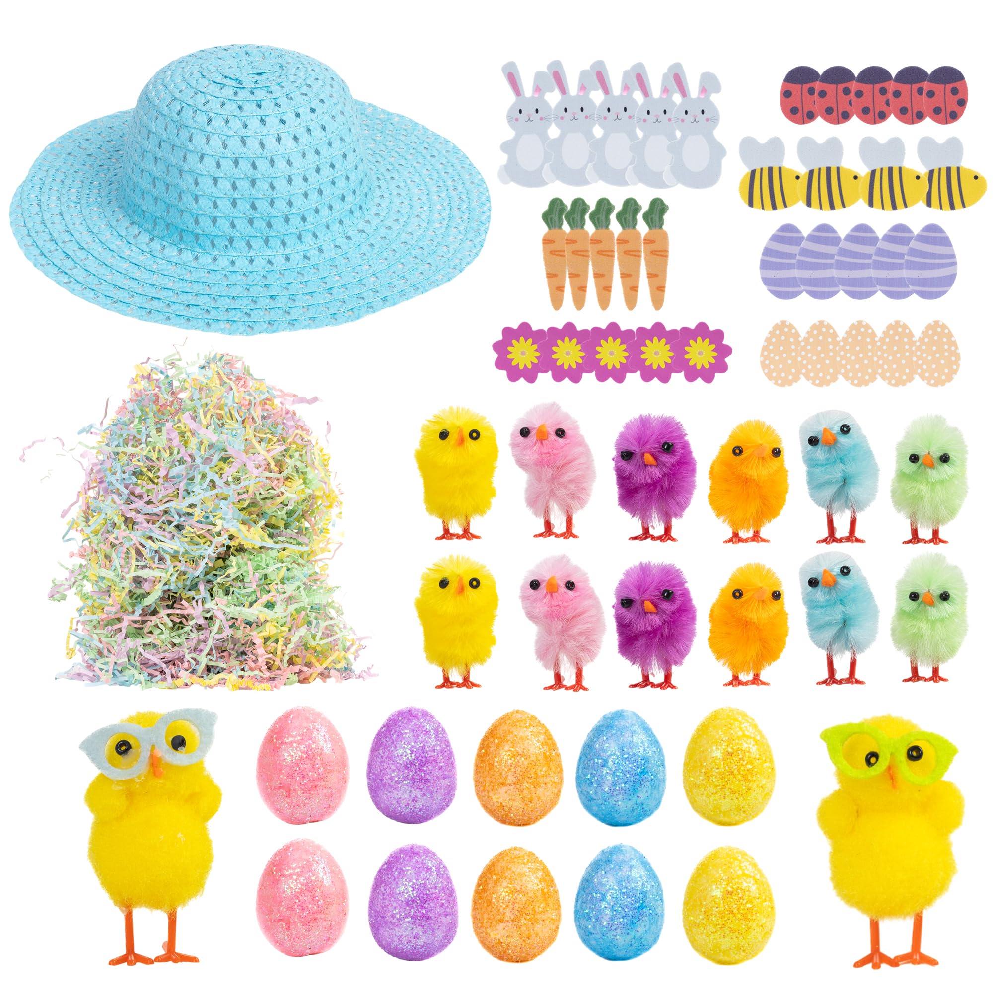 Evelay Blue Easter Bonnet Hat Craft Kit - Decorate Your Own Bonnet With Chicks Stickers & Eggs - Spring Parade Party Accessory & Creative Activity (Blue)