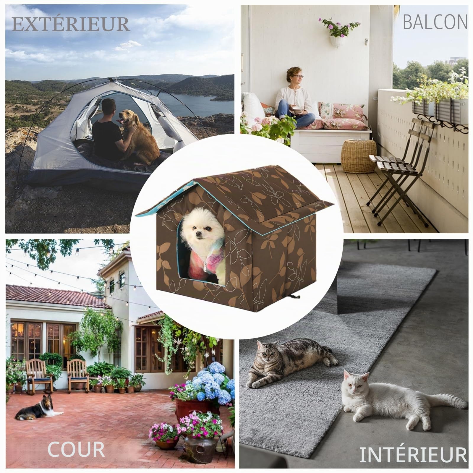 Niche pour Chat Niche d'intérieur pour Chien Pliable Amovible Lit de Couchage avec Coussin pour Animal Domestique-Nid Chats,Hamsters,Lapin Toutes Saisons Niche Extérieur Imperméable