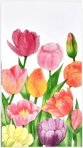 100 Tulip Guest Napkins, Watercolor Floral Disposable Hand Towels for Bathroom, Spring Garden Party Wedding Baby Shower Decor