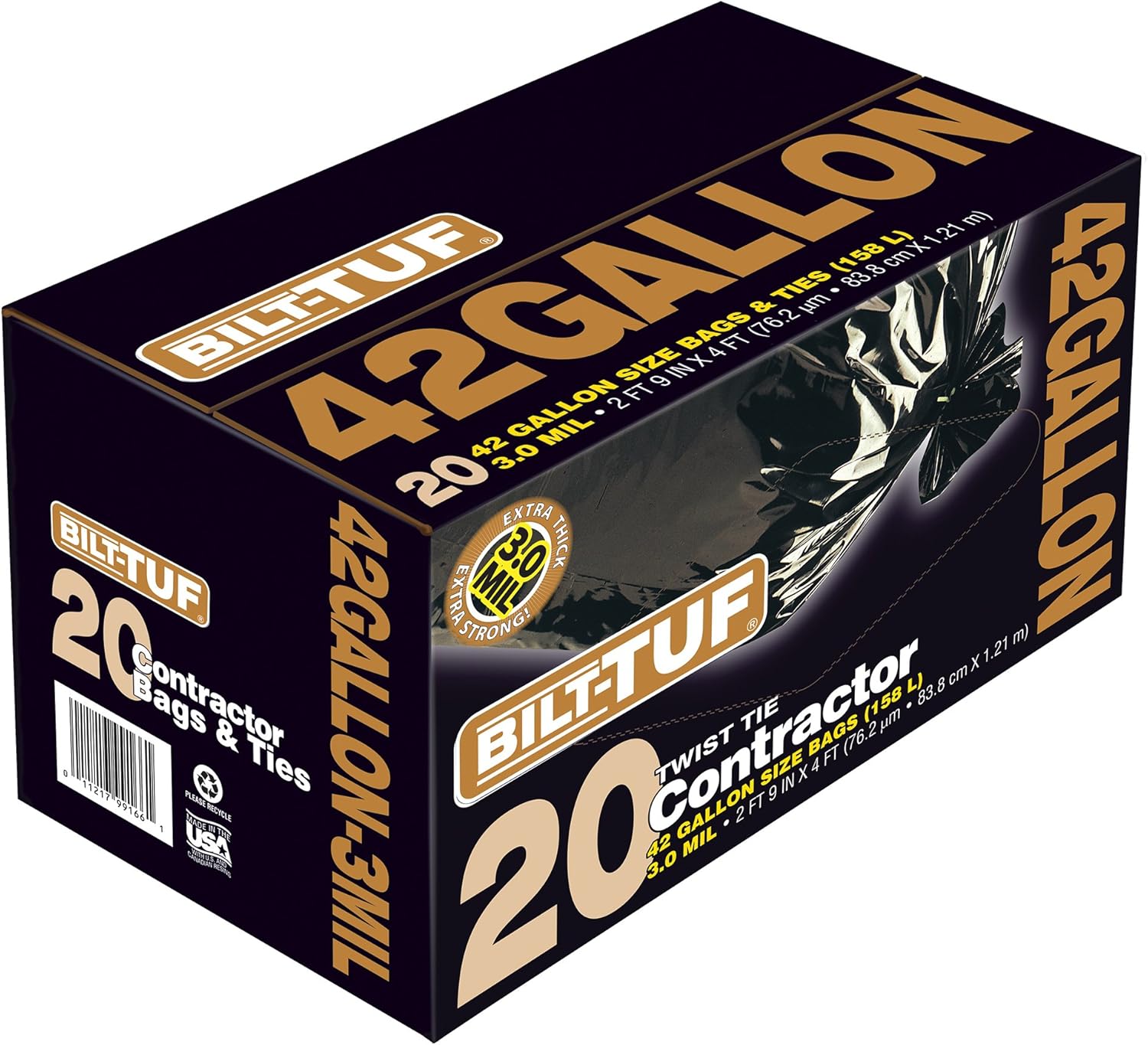 Contractor Trash Bags 42 Gallon Flat Cut Top Black 3.0 Mil