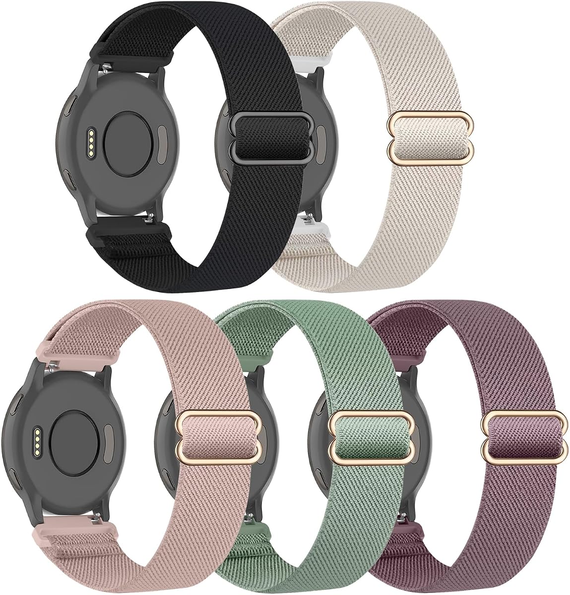 5 Pack Nylon Watch Bands Compatible with Garmin Venu 3/2/Venu 4(45mm),Forerunner 265/255(46mm)/570-47mm/Vivoactive 4(45mm),22mm Soft Stretchy Sport Replacement Strap for Amazfit Bip 6/5
