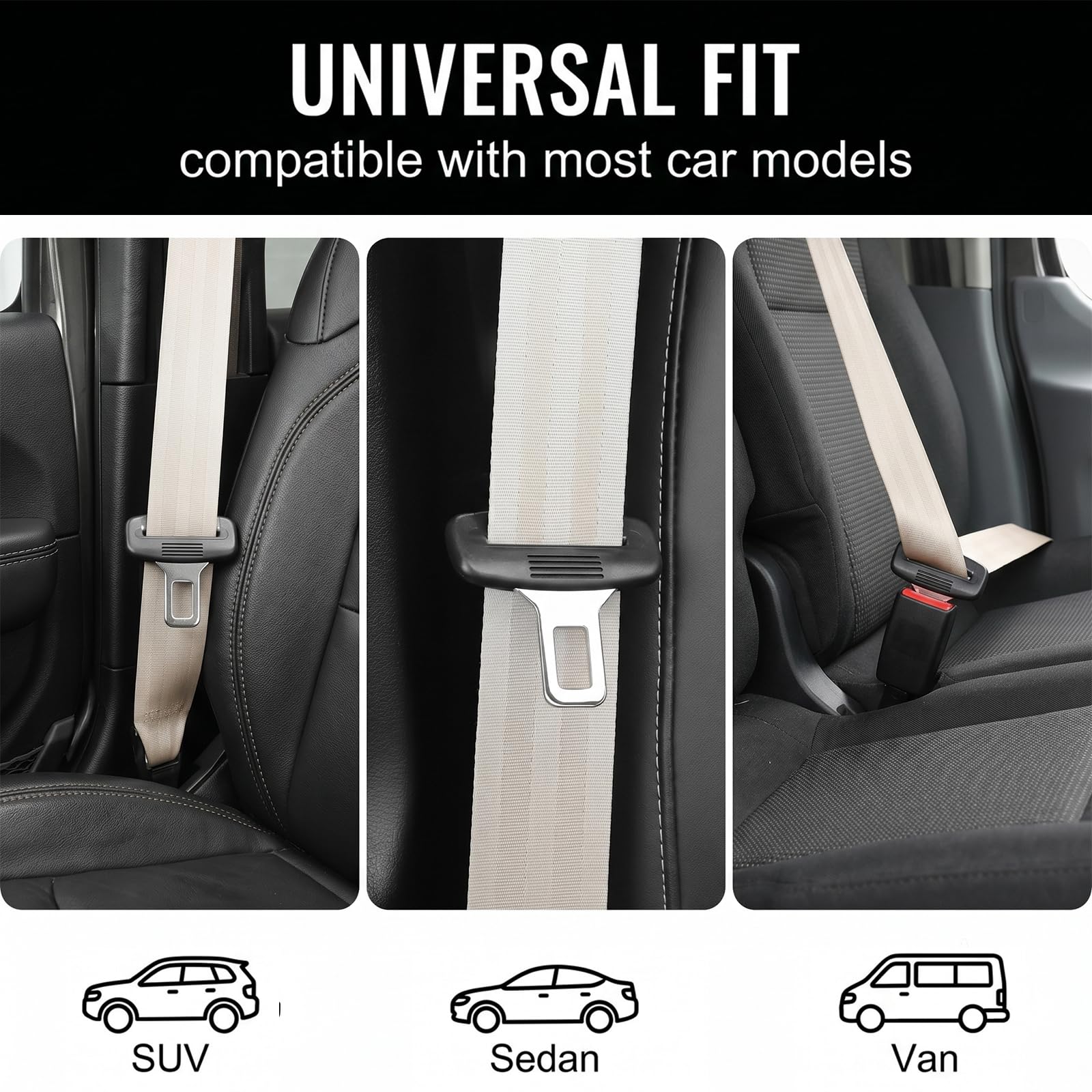 2 Pezzi Blocca Cintura Sicurezza Auto, Universale Gancio Cintura Sicurezza Auto per SUV, Berline e Van, Ferma Robusto, Nero