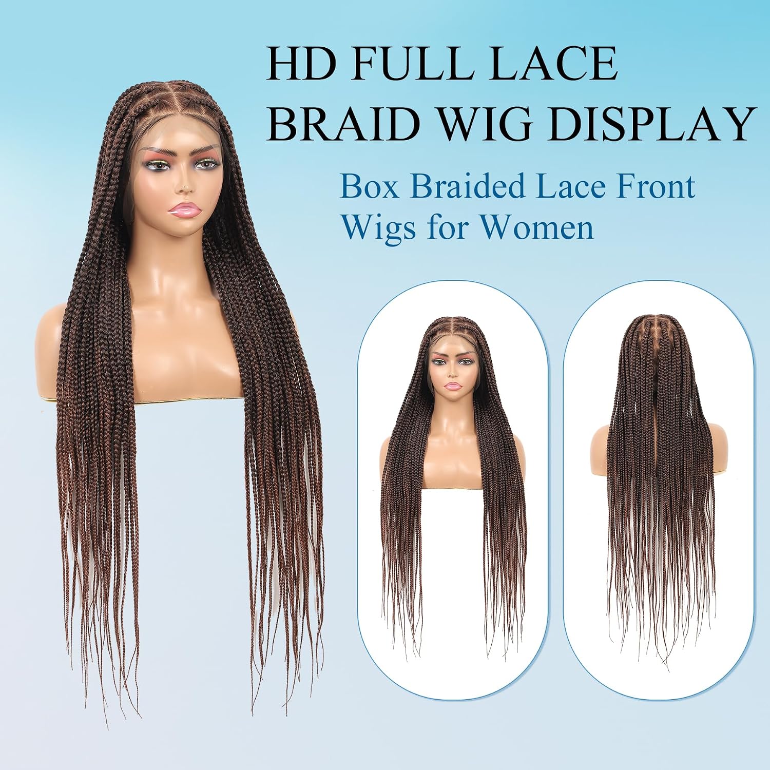 360 Full Lace Knotless Braided Wigs for Black Women Box Braid Wig with Baby Hair Ombre Brown Braided Wigs Synthetic Lace Braided Wig,36"