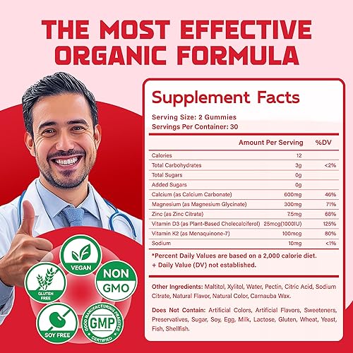 Miniatura 4 de Gomitas de glicinato de magnesio  Suplemento de magnesio y potasio sin azúcar con vitamina D, B6, CoQ10 para calmar el estado de ánimo y el sueño