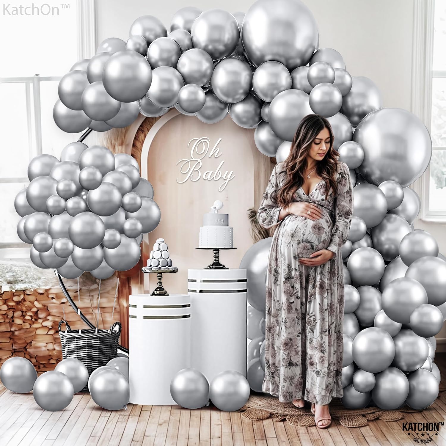 KatchOn, Metallic Silver Balloons Kit - Pack of 100 | Graduation Balloon Arch Kit for Graduation Decorations 2025 | Silver Latex Balloons for Silver party Decorations | Silver Birthday Decorations