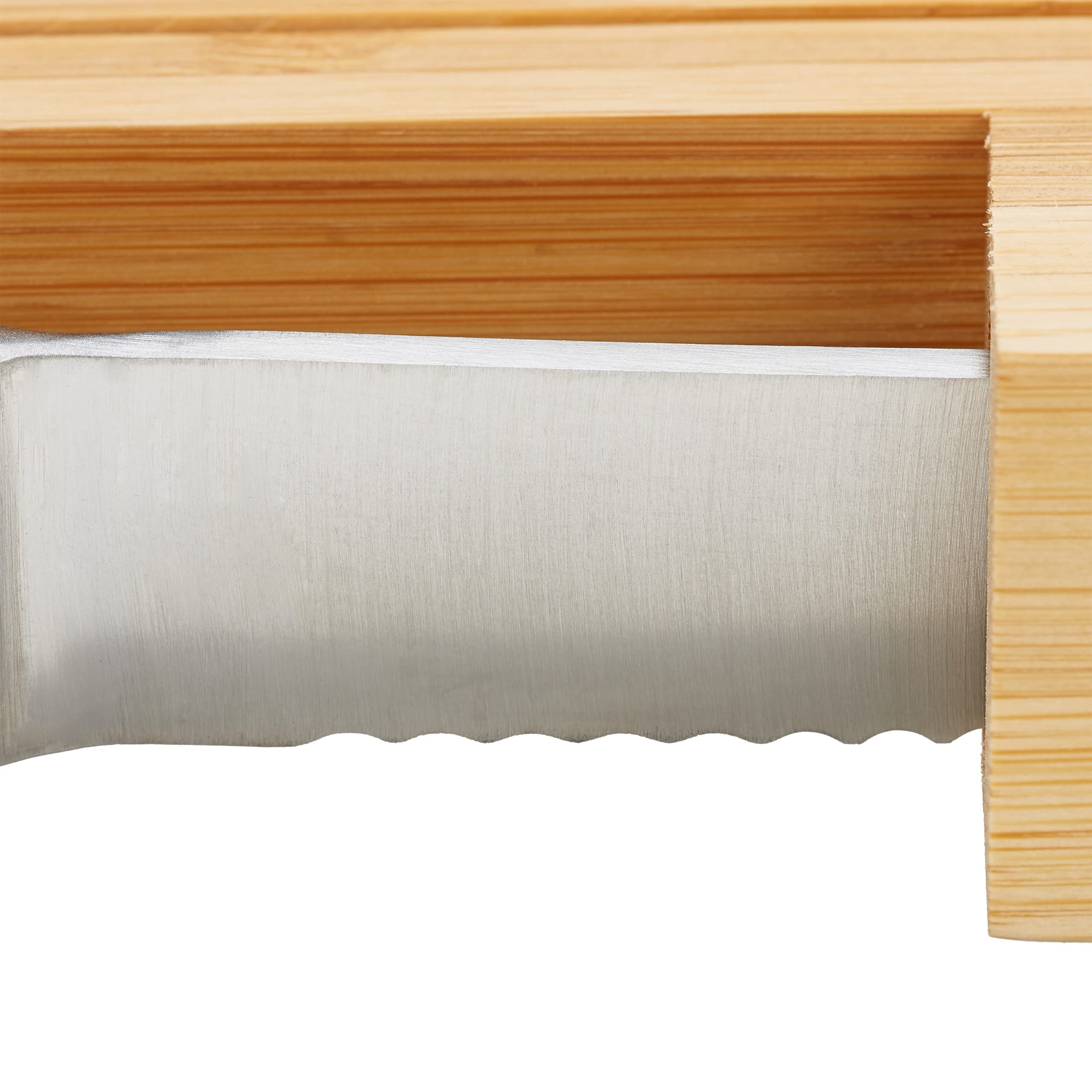 Relaxdays Planche à pain bambou, range-couteaux, couteau en inox, cuisine, planche à découper, HxlxP: 4x40x24 cm, nature