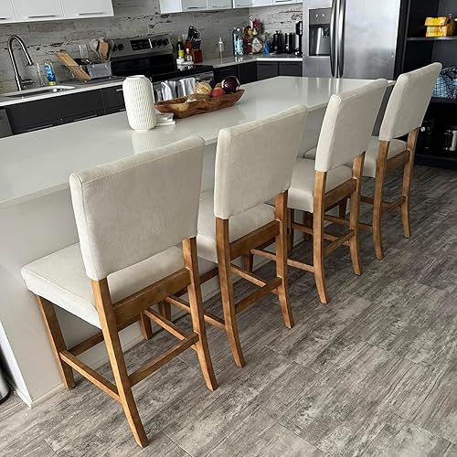 Miniatura 4 de DAGONHIL Juego de 4 taburetes de bar de 24 pulgadas de altura de mostrador, taburetes de bar tapizados con patas de madera, sillas de isla para