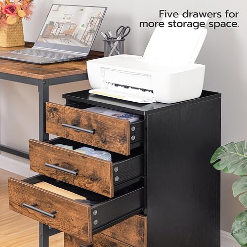 Miniatura 4 de HOOBRO Archivador de 5 cajones, archivador de oficina con cajones, gabinete de almacenamiento móvil de madera con ruedas, para maquillaje, oficina