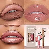 Vista 2 de Juego combinado de 2 delineadores de labios y lápiz labial, 2 en 2, impermeable, de larga duración, lápiz delineador de labios mate y brillo labial