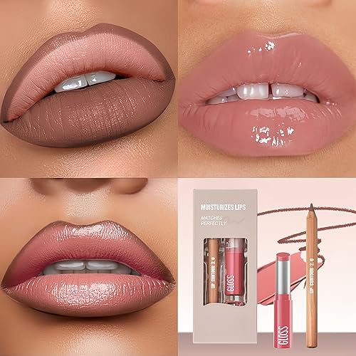 Miniatura 2 de Juego combinado de 2 delineadores de labios y lápiz labial, 2 en 2, impermeable, de larga duración, lápiz delineador de labios mate y brillo labial