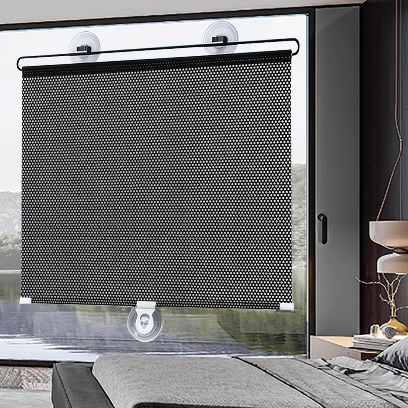 Persianas enrollables para cocina y balcón: estor opaco retráctil con ventosas de 58x200cm