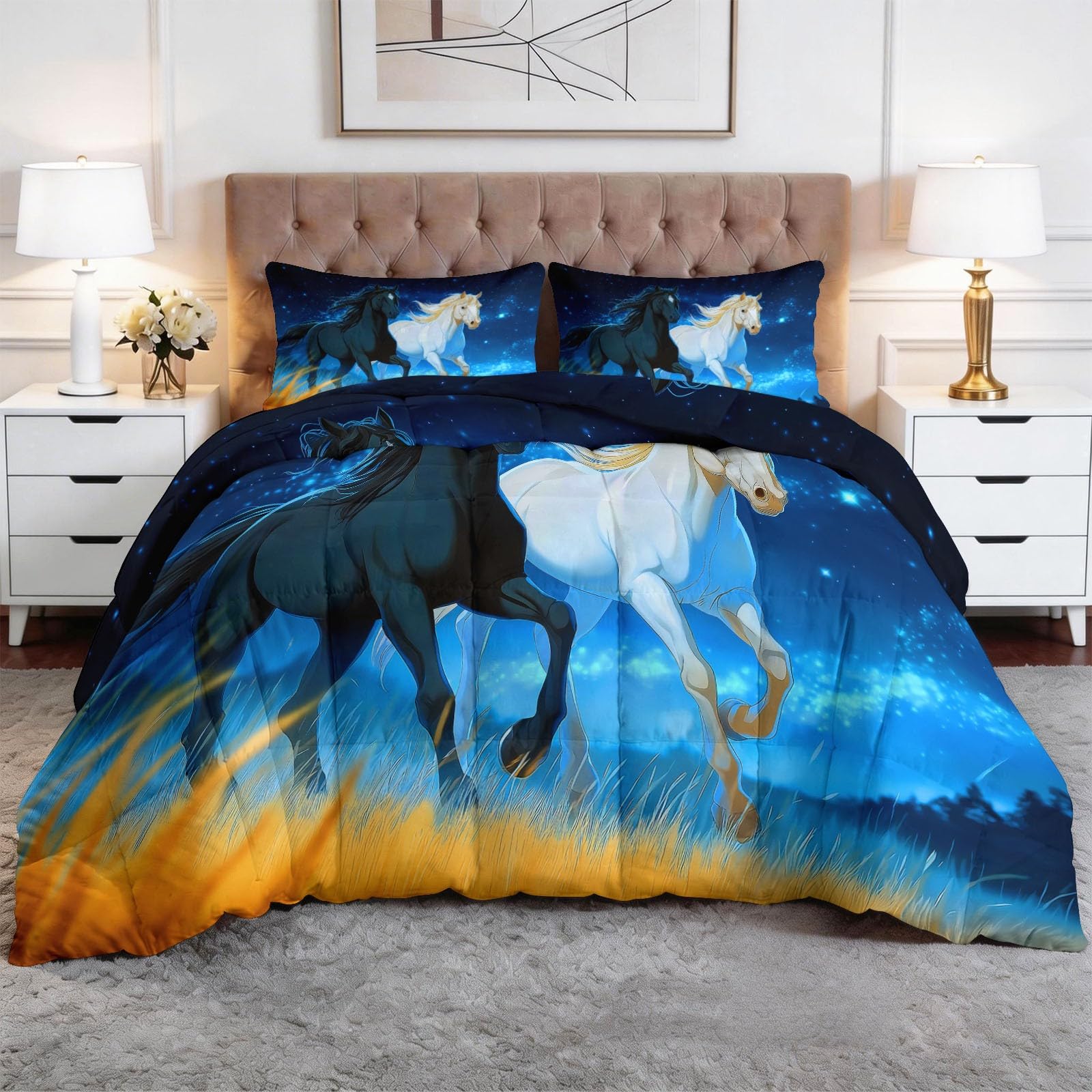 Edredón de 155x220 cm azul medianoche reversible para cama infantil