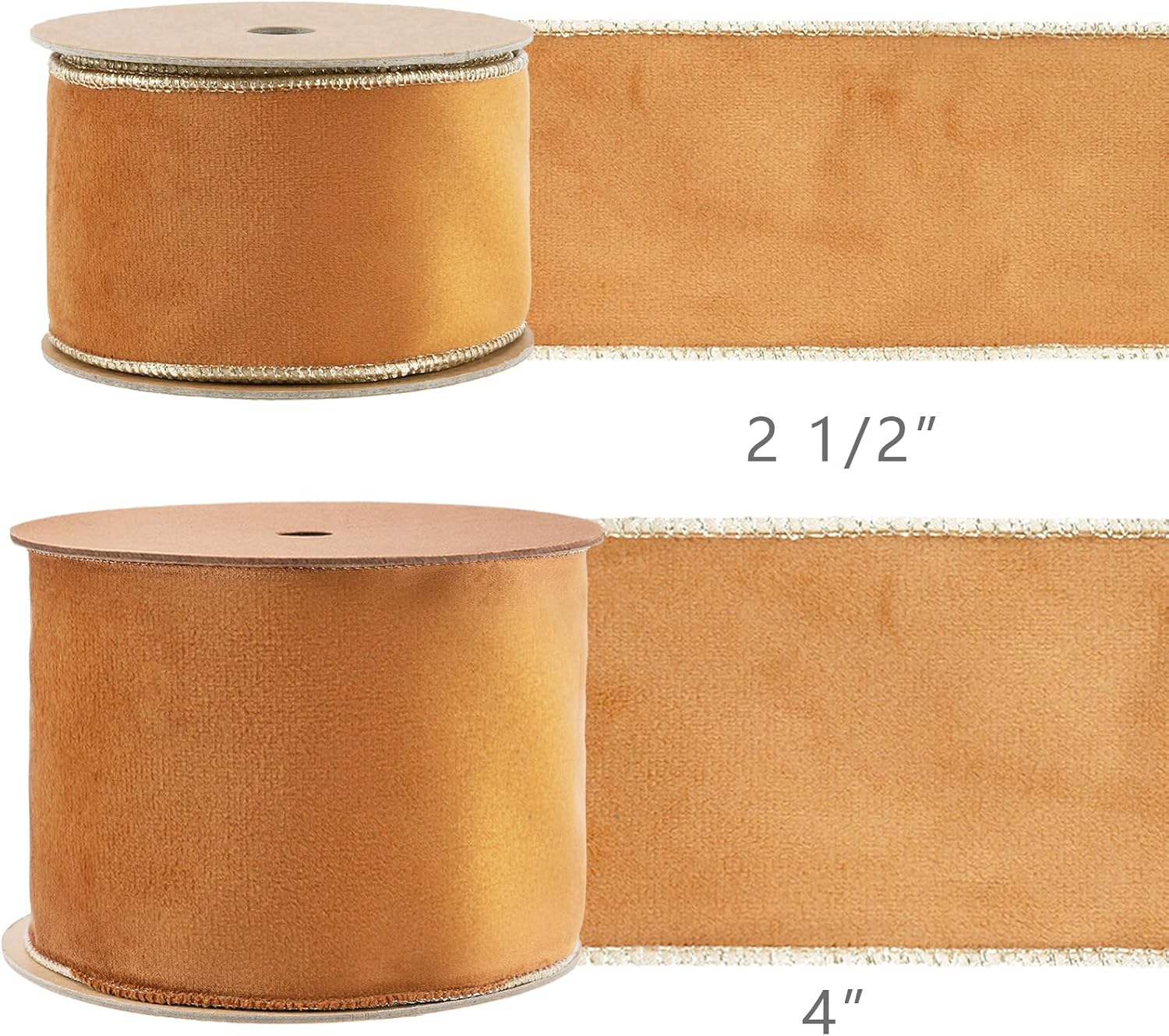 LaRibbons Gold Velvet Ribbon Wired 2.5 Inch x 10 Yards, Copper and Gold for Christmas Tree, Gift Wrapping, Wreath Bow, Outdoor Decoration