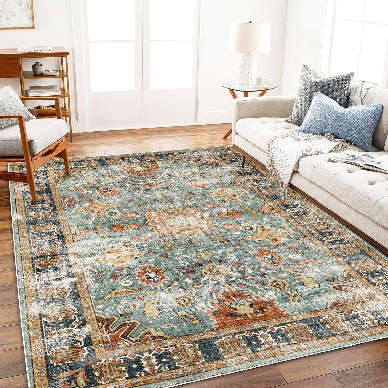 denim rug HYST購入品 vintage Small Rugs 32 x 59 Inch,Vintage Distressed Retro Blue, Orange