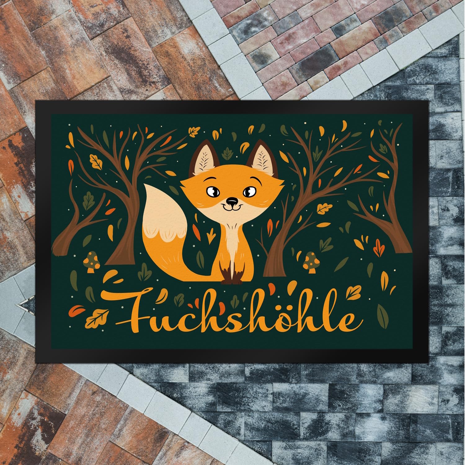 speecheese Fußmatte XXL in 50x75 cm mit niedlichem Fuchs im Wald und Herbst Motiven - Fuchshöhle als Geschenk im Comic Design für Kinder oder Erwachsene die Ihr Zimmer lieben wie eine