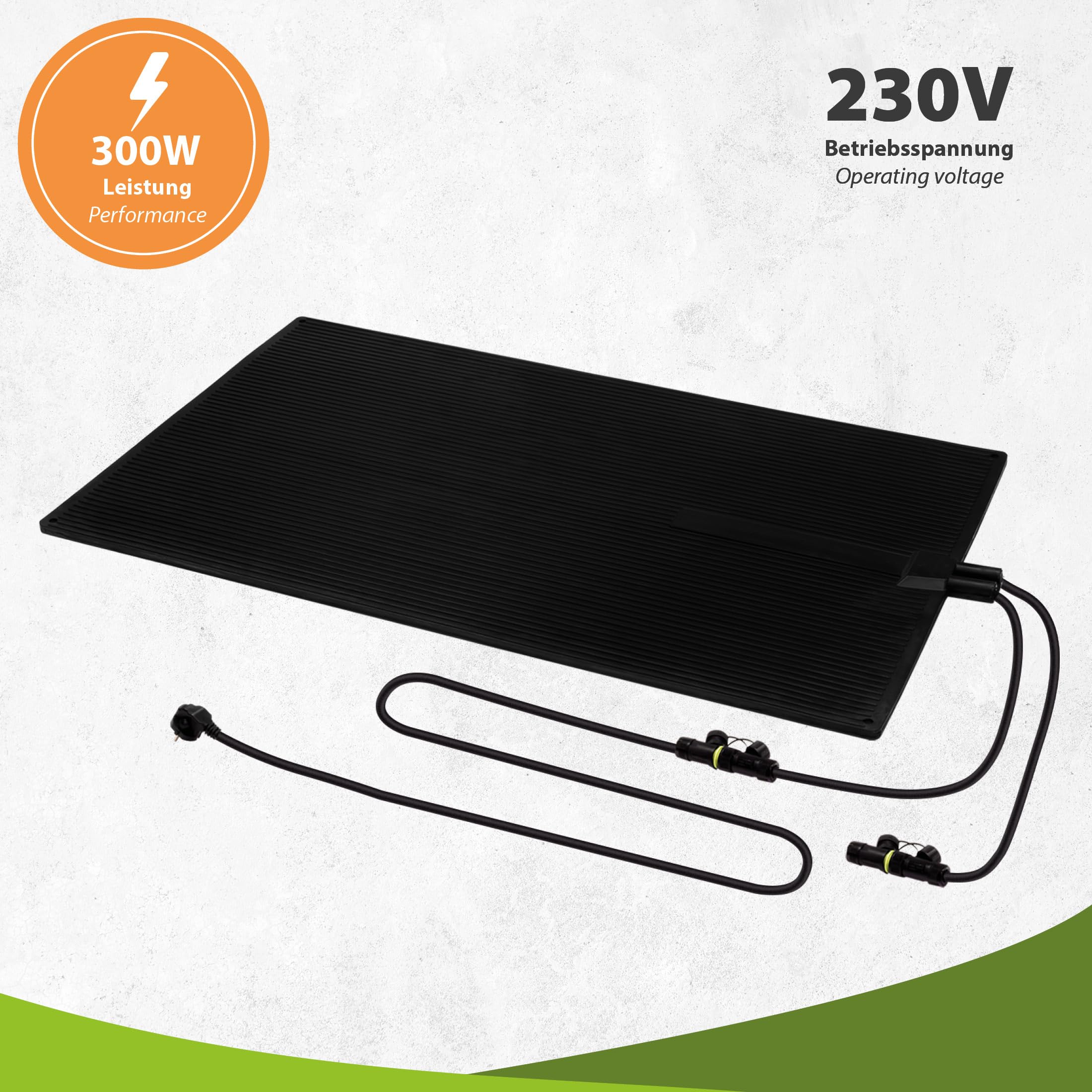 300W Gummi-Heizmatte, Outdoor Heizmatte 60x100cm, bis 60°C, IP65 Spritzwasserschutz