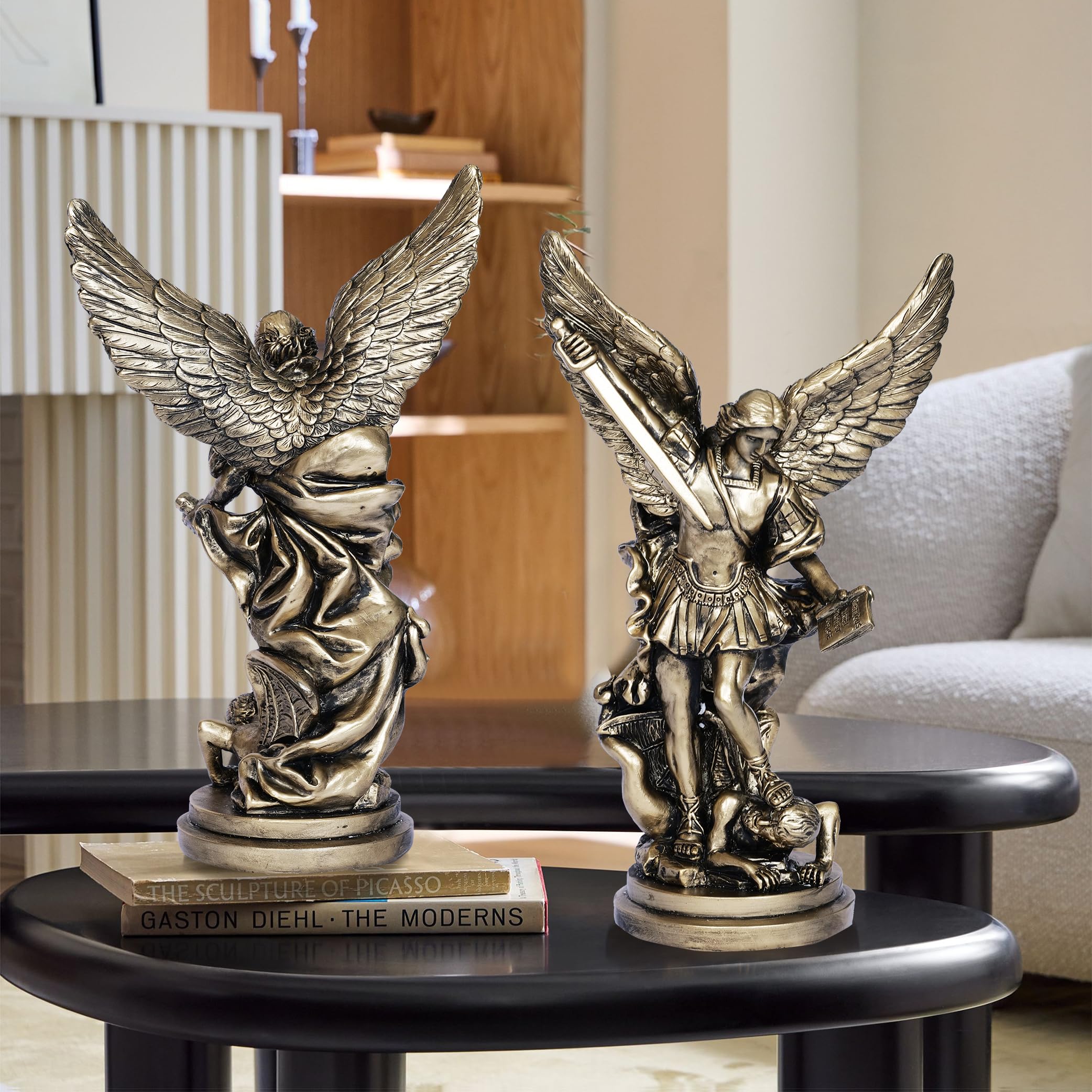 12.2in St Michael Archangel Statue San Miguel Arcangel Statue Saint Michael Defeating Satan Michael Angel Statue Collection Figurines st. Michael Bronze Sculpture Archangel Michael Statue