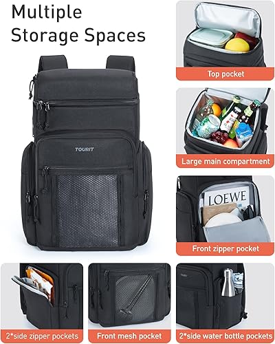 Miniatura 4 de TOURIT Mochila térmica a prueba de agua 30 latas aisladas a prueba de fugas, bolsa enfriadora portátil para playa, viajes, camping, picnic,