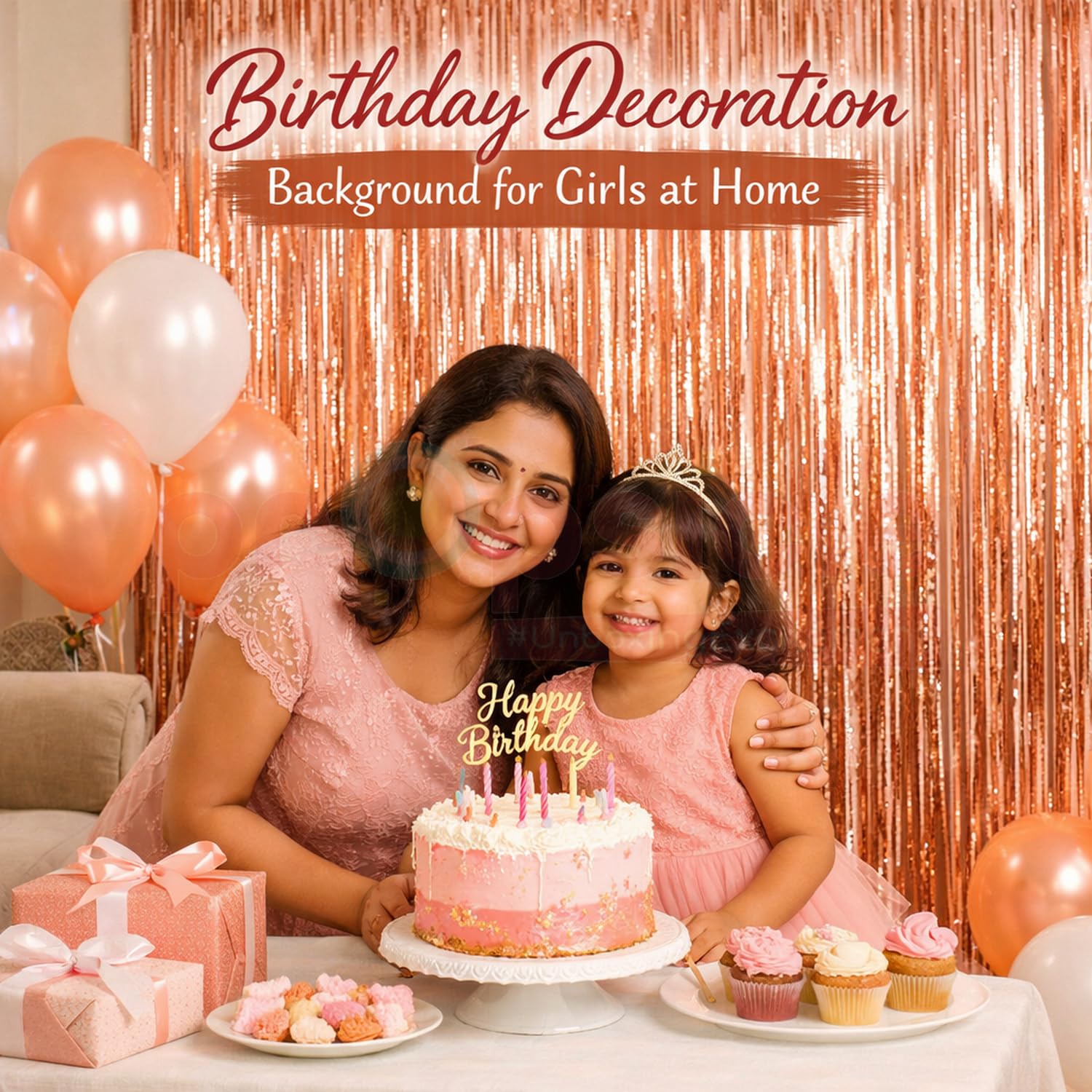 Propsicle Rose Gold Foil Curtain Pack of 3, Metallic Fringe Backdrop 3x6 ft, Photo Background Decoration for Birthday Girls, Anniversary, Baby Shower, Bridal Shower, Bachelorette 2