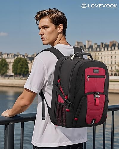 Miniatura 3 de Mochila grande de viaje y para laptop, de 17-17.3 pulgadas, es impermeable, antirrobo, con cerradura y puerto de carga USB, para negocios, escuela,