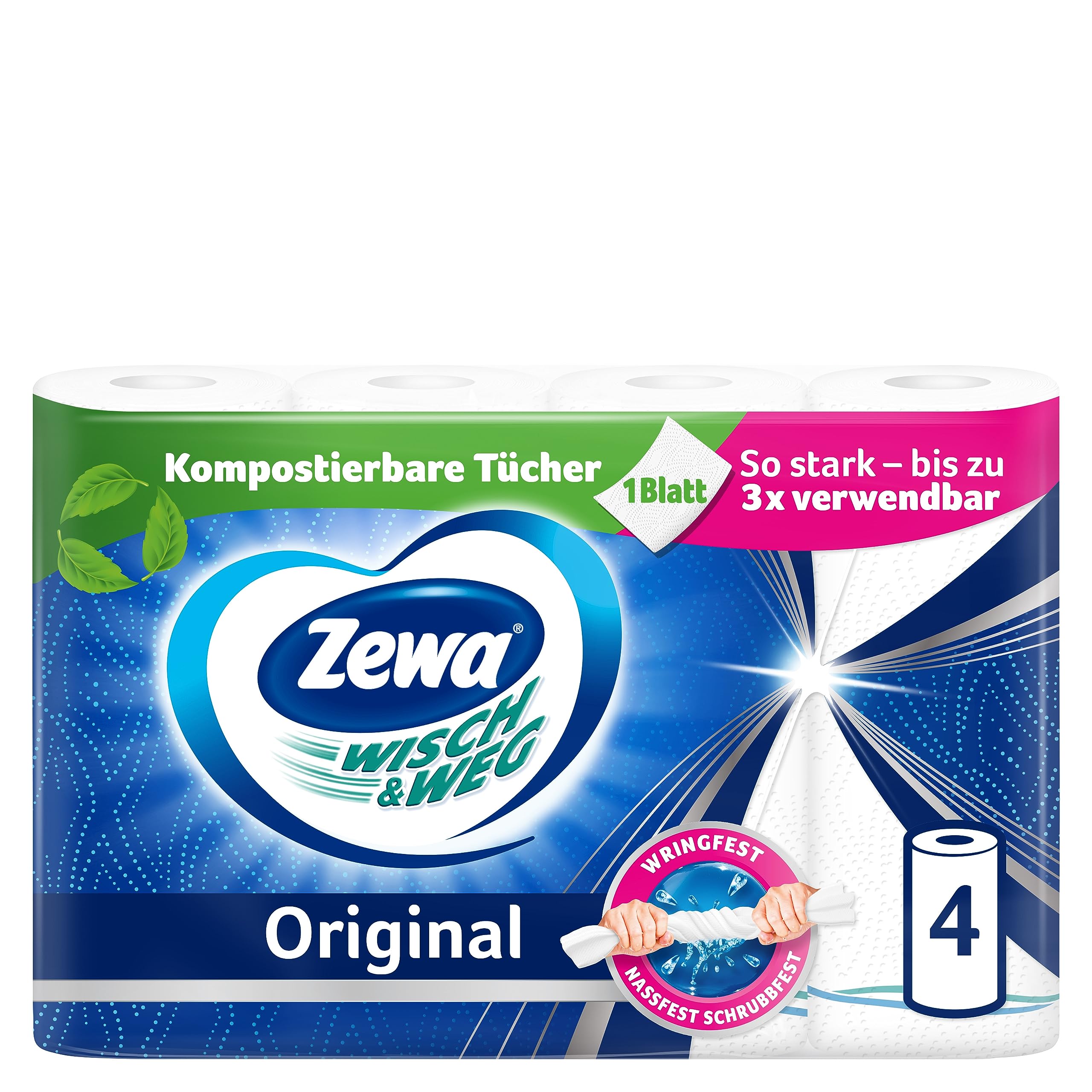 Zewa Wisch und Weg - Rollo de papel de cocina original, 12 paquetes (48 rollos x 45 hojas)