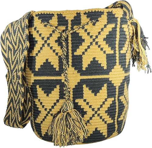 Miniatura 2 de Bolso Wayuu hecho a mano colombiano con diseño de camello y multicolor, Gris Amarillo, Bolso hecho a mano Wayuu