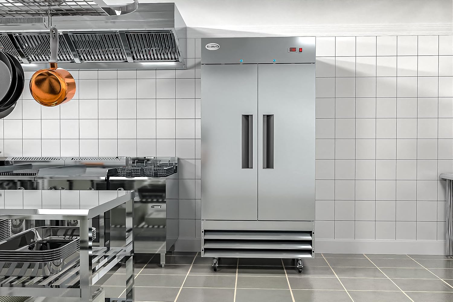 KoolMore Commercial Two Door Reach-in Freezer for Restaurant, Cafe, and Cold Food Storage, Stainless Steel Finish, Large 35 Cu. Ft. Capacity, Heavy Duty Kitchen Use (RIF-2D-SS35C),Silver